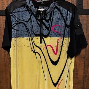 Jamie Sadock Black and Gray Golf Top with Yellow and Pink Trim